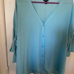 Worthington Blue Blouse with 3/4 Tie Sleeves